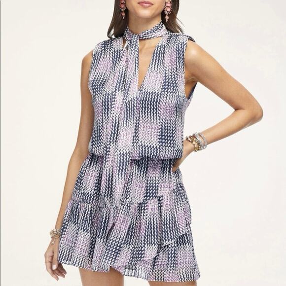 NWT Ramy Brook Printed Shawnie Ruffle Mini Dress XXS Petunia Combo Purple Blue - Picture 1 of 13